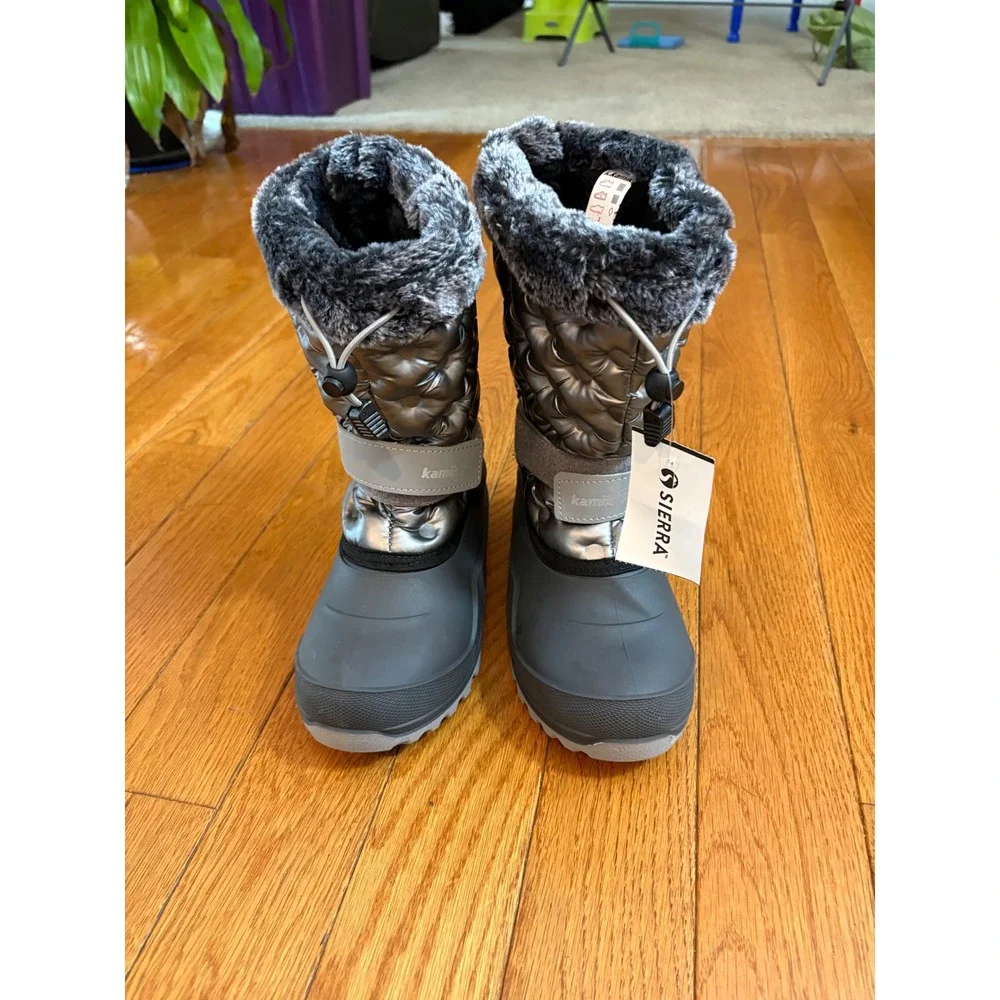 NWOT Kamik Kids Penny3 Snow Boots Silver Grey Waterproof Faux Fur‎ Size  5